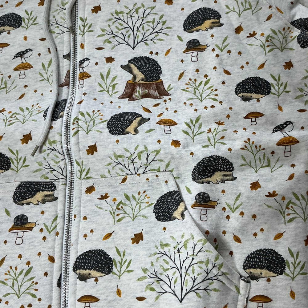 SM Wardrobe Hedgehog Mushroom Woodland Print Zip Up Hoodie Grey Small HO-116 - Picture 5 of 7